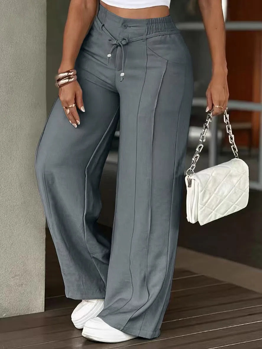Pantalón Ancho de Tiro Alto con Cordón, Efecto Vientre Plano - new