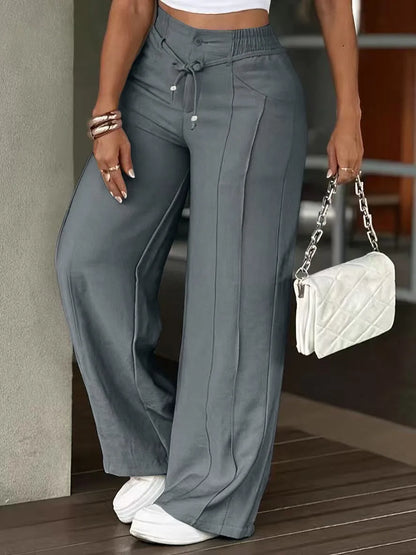 Pantalón Ancho de Tiro Alto con Cordón, Efecto Vientre Plano - new
