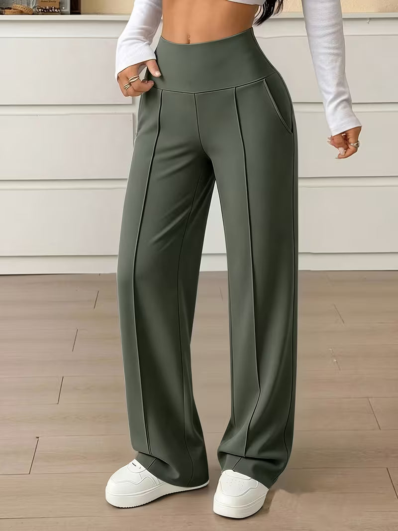 Vera — Pantalón Ancho de Tiro Alto con Cintura Moldeadora