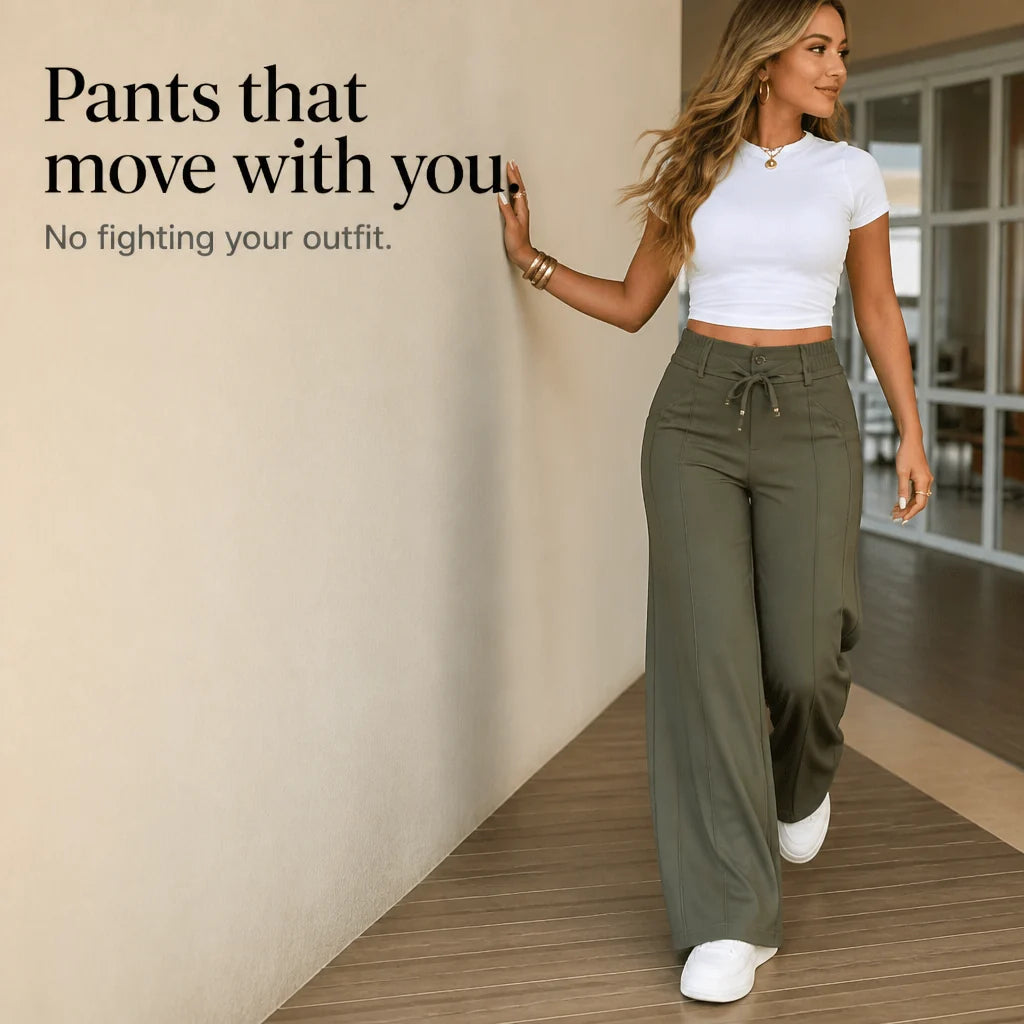 Pantalón Ancho de Tiro Alto con Cordón, Efecto Vientre Plano - new