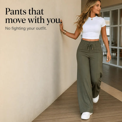 Pantalón Ancho de Tiro Alto con Cordón, Efecto Vientre Plano - new