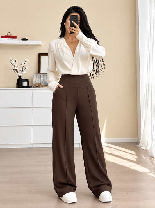 Pantalón Ancho de Tiro Alto con Cintura Moldeadora